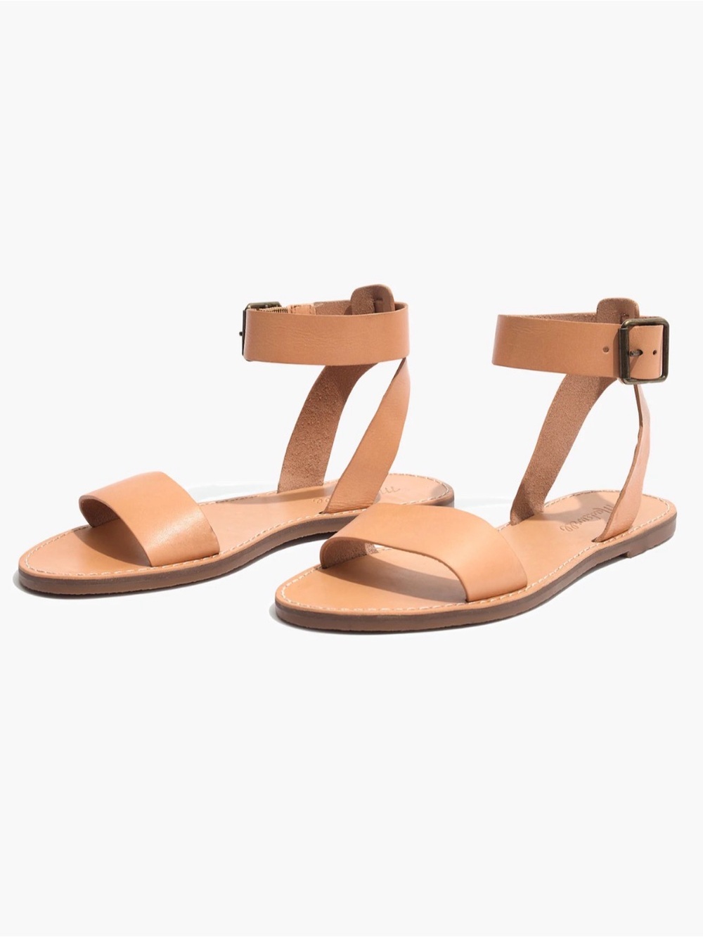 Madewell Tan Leather Boardwalk Ankle-Strap Flat Sandals